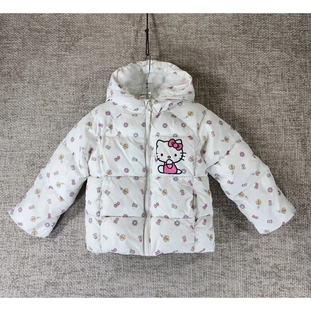 Hello Kitty Girls Puffer Jacket Coat Toddler 3T Hooded‎ Insulated Full Zip EUC